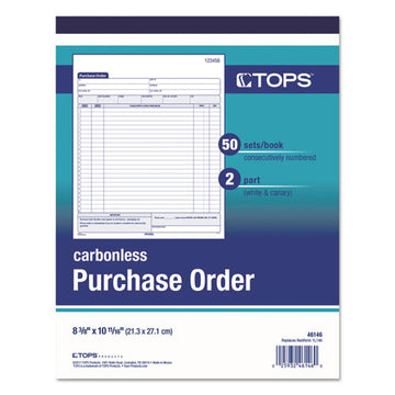 TOPS™ Purchase Order Book, Two-part Carbonless,  8.38 X 10.19, 1-page, 50 Forms freeshipping - TVN Wholesale